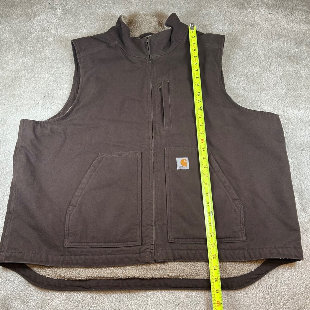 Carhartt 104277 DKB Mock Neck Sherpa Lined Vest Mens 2XL Brown Duck Canvas Zip - Picture 10 of 12